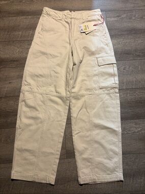 Womens Cream Cargo Work Pants - Relaxed Fit